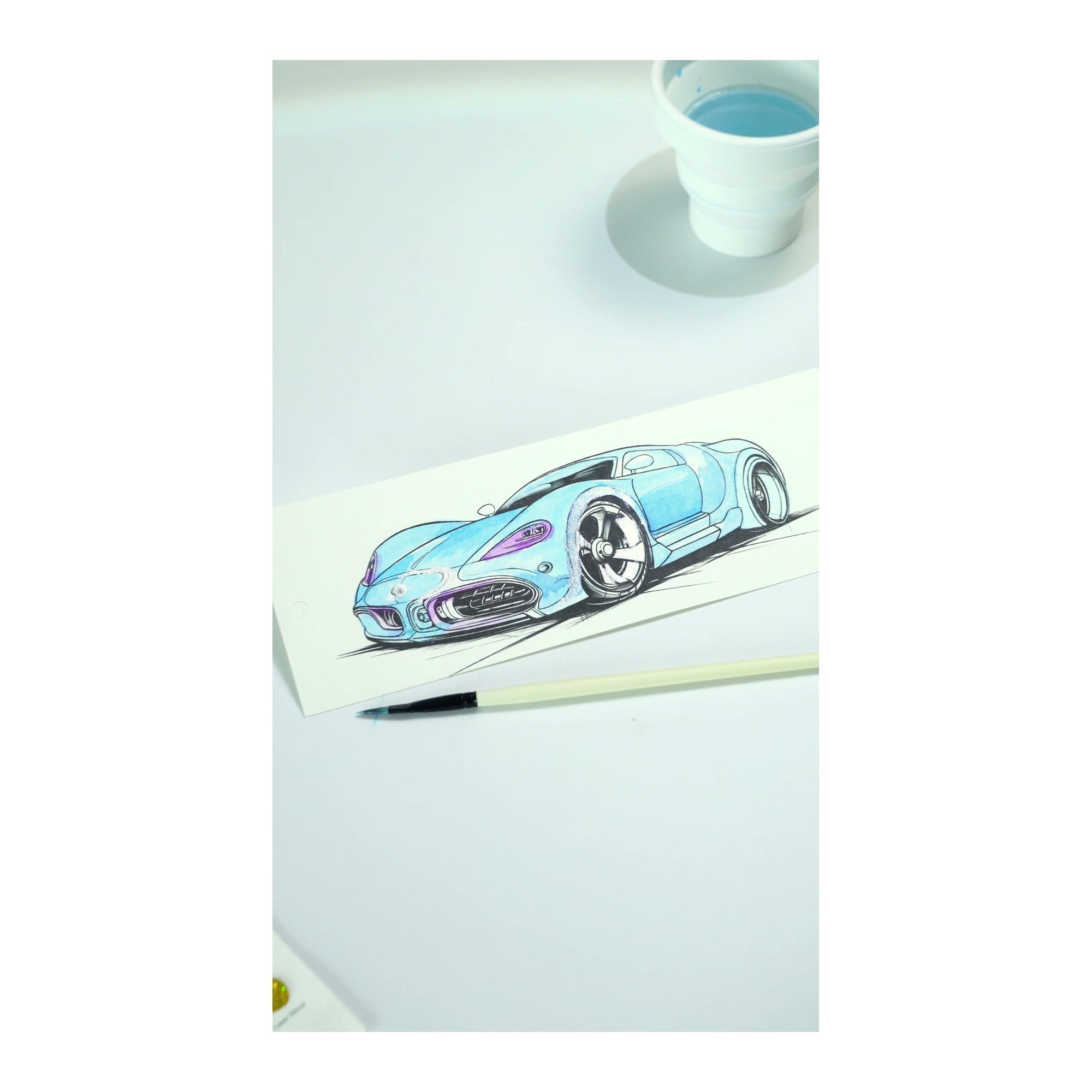 COI0040 Sedan Fantasy watercolor bookmark finished colored bookmark with water cup