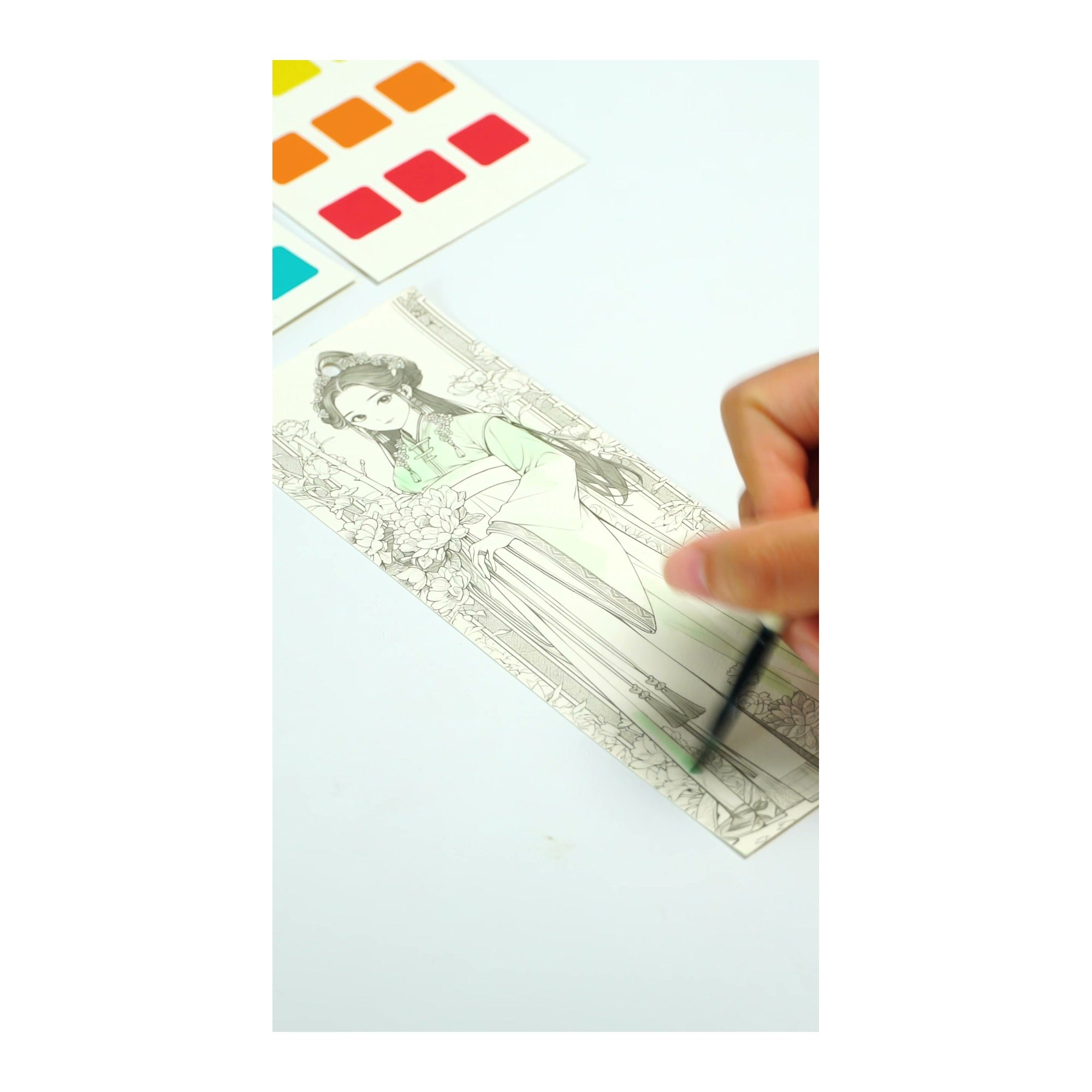 COI0041 Crimson Peony watercolor bookmark painting start with watercolor bookmark