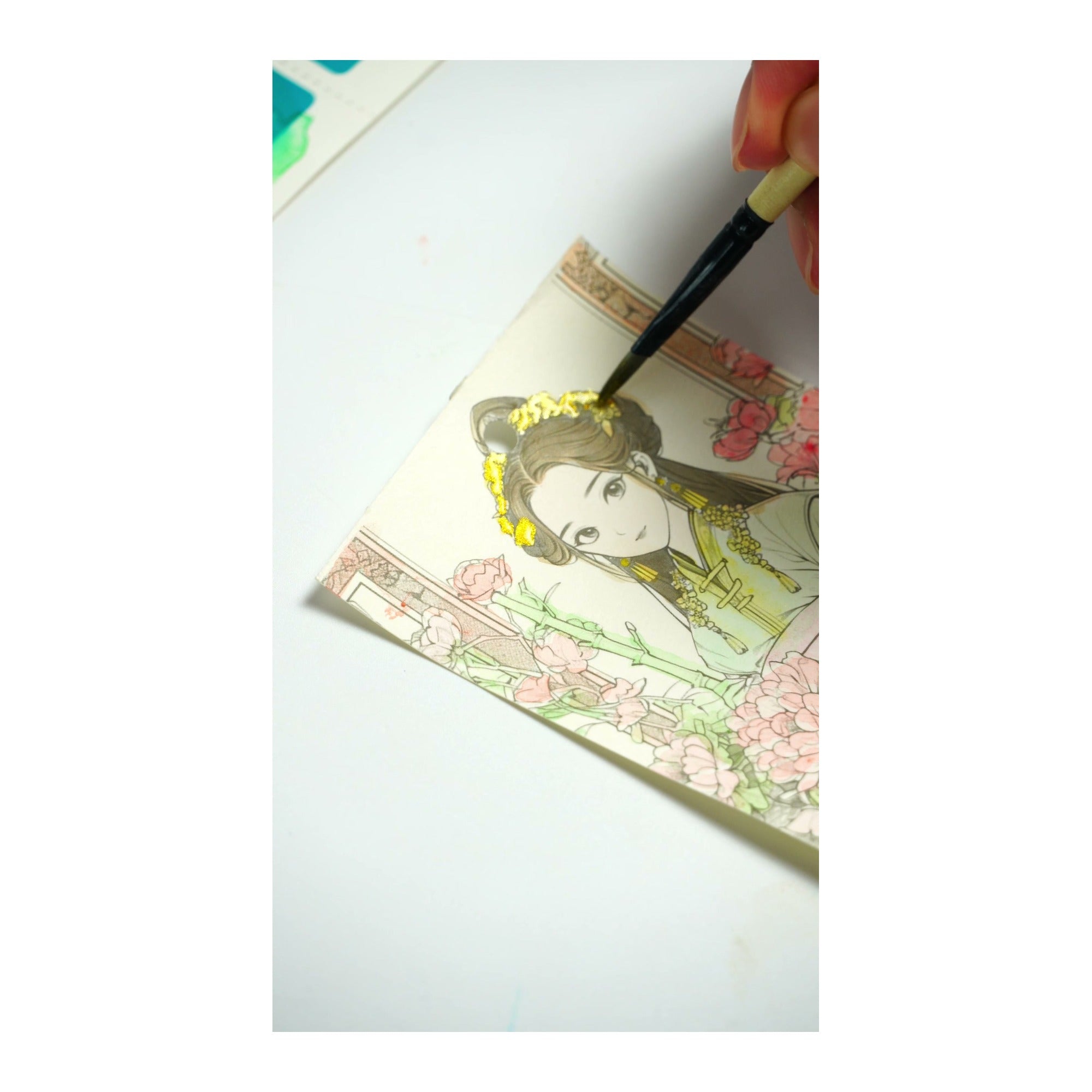 COI0041 Crimson Peony watercolor bookmark finished colored bookmark with paper paint card