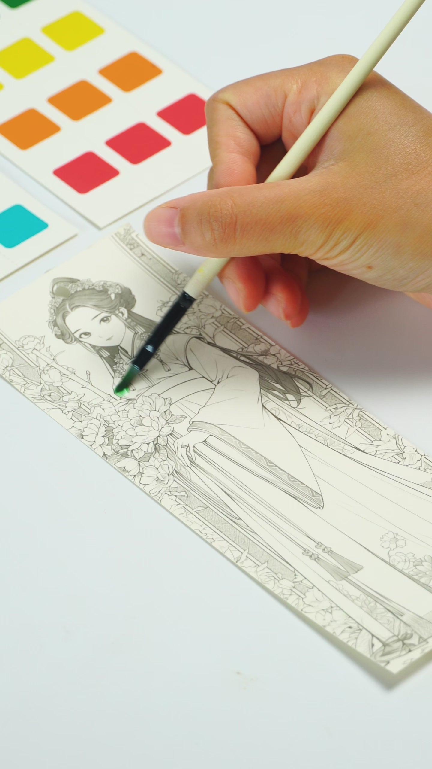 COI Play Dynasty Girls Crimson Peony Watercolor Bookmark Coloring Book video